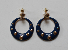 Earrings "Starry Night" DARK BLUE ring, with GOLDEN dots