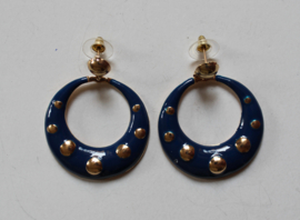 Oorbellen "Sterren Hemel" DONKER BLAUWE ring met GOUDEN stippen