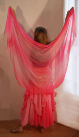 2-delig  Rok + Sluier setje bicolor chiffon  FLUO ROZE ROSE ombré - one size - 2-piece set : Skirt + Veil halfcircle BRIGHT PINK ombré