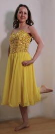 Elegant, sophisticated, romantic YELLOW  coctail dress, sparkling fairytale partydress, sequins decorated, 2 layer chiffon skirt