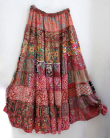 Elegant Bohemian ruffled skirt, easy fit by the elastic waistline  flowered RED, PINK, ORANGE, GOLD - one size fits XS, S, M