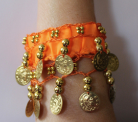 Small Medium - Coin bracelet ORANGE  GOLD - Bracelet 1001 Nuits  ORANGE sequins DORÉS
