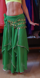 Small Medium - Oriental bellydance skirt, tulip shaped, GREEN, SILVER rimmed