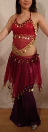 S, XS, XXS - 3-piece harem costume lady : top + skirt + headband FUCHSIA GOLD