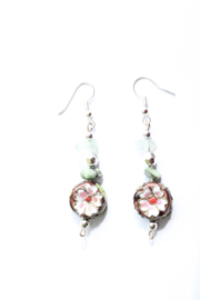 Flowered earrings, decorative bead and natural stones decorated