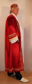 Sultan / Sheik / Sjeik luxe harem jas ROOD met WITTE kunst bont rand en GOUDEN krullen versiering -  one size-  one