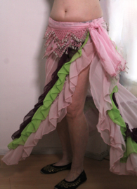 Transparante rushes rok met hoge split LICHT ROZE, LIME LICHT GROEN, AUBERGINE + Samba rushes / roesjes mouwtjes  - one size