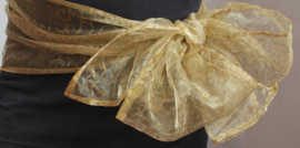 250 cm x 27 cm - GOLDEN transparent rectangle glow shawl organza with curly motive