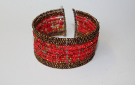 Ibiza hippy chick beaded bracelet with color mix PURPLE or RED, BRASS color rimmed