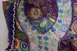 Bohemian patchwork tas, bloemen PAARS1 ROZE MULTICOLOR GOUD "Bloemen en cirkels"  - 33 cm x 25 cm x 1,5 cm