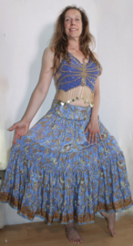 BLUE, BEIGE and SAND colors Flowered ruffled gipsy bohemian skirt -  one size fits XS, S, M