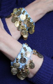 Muntjes armband LICHT BLAUW GOUD - Small Medium - Coin bracelet LIGHT BLUE GOLD