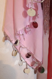 LIGHT PINK rectangular chiffon veil, SILVER sequins and coins rimmed - Voile rectangulaire chiffon ROSE CLAIRE