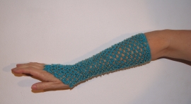 1 Handschoen gehaakt TURQUOISE met GOUDEN kraaltjes - H5-g 