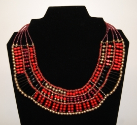 Pharaonic jewel, beaded necklace,  RED, BLACK, GOLDEN Farao1 - Collier Faraon Pharaonique, Toet Ank Amon, Mille et Une Nuits