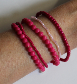 5-delige FUCHSIA ROZE armbanden setje elastisch - one size