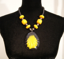 Necklace Tribal fusion Berber tribe imitation ORANGE-YELLOW with DEEP BROWN and SILVER beads