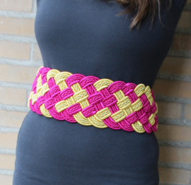 one size - Moroccan waist belt FUCHSIA, GOLD braided woven