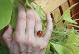 ZILVEREN ring met AMBER barnsteen - maat 56-58, diameter 17-18 mm