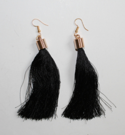 Kwasten oorbellen Bohemian Ibiza Hippie chic ZWART
