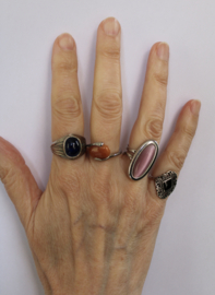 ZILVEREN ring met (LICHT)BRUINE kwarts steen - diameter 17,5 mm - ringmaat 55 - SILVER ring with (LIGHT) BROWN quartz stone
