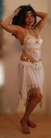 XXS XS S - 3-piece set harem costume ladies WHITE GOLD : headband + top + skirt