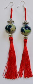 Lightweight Earrings with tassel and decorative beads RED, SILVER