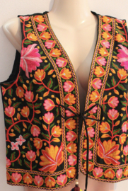 Emroidered Ladies / Mens waistcoat BLACK ORANGE YELLOW FUCHSIA - XS/S Extra Small/Small