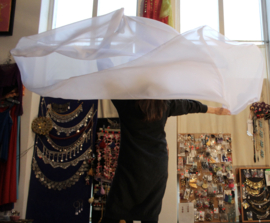 230 cm x 120 cm - Veil half circle, WHITE semi transparent chiffon - Voile pour la danse orientale en chiffon BLANC