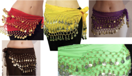 Basic bellydance hipbelt 7 different colors RED WHITE GREEN FUCHSIA PURPLE - Foulard de danse orientale aux sequins DORÉS