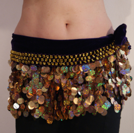 G23 - Hipbelt DEEP PURPLE, GOLDEN hologram laser sequin strings decorated