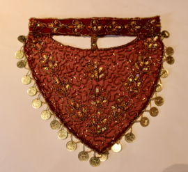BURGUNDY 1001 Nights harem facemask, bedouin niqab,  GOLDEN beads, coins and embroidery decorated