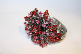 Crystal sparkle glitter scharnier armband "Ster Bloem 2" ROOD ROZE ZILVER