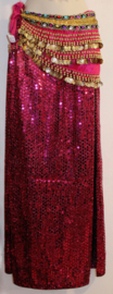 L / XL 40/42 - Straight 2-split glitter skirt for Burlesque or Belly dance - Jupe étroite à 2 fentes FUCHSIA brillante