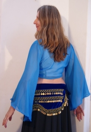 Chiffon tie top, "bat top" with very wide sleeves Turkish BLUE