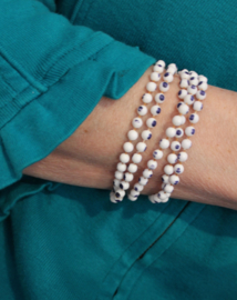 Lightweight necklace / wrapping bracelet WHITE with BLACK-BLUE dots - Collier wrap poids léger BLANC aux pointes BLEUS-NOIRS