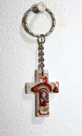 Kruisje sleutelhanger cadeautje, gemarmerd plastic