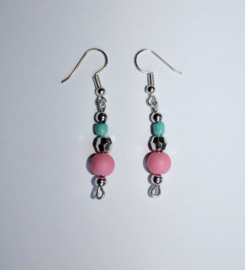 Lightweight PINK TURQUOISE BLUE SILVER beaded earrings girls and ladies