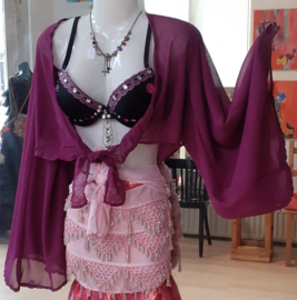 Chiffon tie top, "bat top" with very wide sleeves DARK MAGENTA / PURPLE - one size fits XS, S, M, L, XL