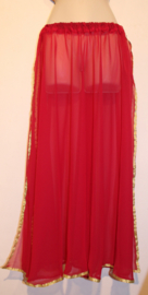 one size fits S, M, L, XL - 2 slit BURGUNDY DARK RED transparent chiffon skirt, gold band rimmed - Jupe à 2 fentes en chiffon transparant BORDEAUX, pour la danse orientale, bande DORÉE