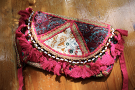 23cm x 13 cm x 6cm - One of a kind Bohemian hippy chic purse patchwork FUCHSIA2 BRIGHT PINK GOLD