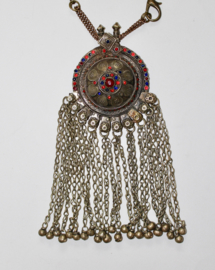 Pendant23 - XL Banjari Kuchi Pendant with BLUE and RED glass stones inlay