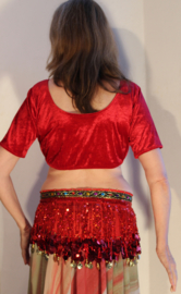 Choli top fluweel ROZEROOD / KERSEN ROOD met  korte mouwen - one size 