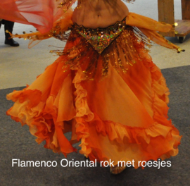 Flamenco Oriental Gypsy ruches rok met 2 lagen bicolor ombré ORANJE - S M L 