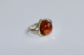 ZILVEREN ring met AMBER barnsteen - maat 56-58, diameter 17-18 mm