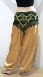 AQUA GREEN BLACK GOLDEN sophisticated hip shawl with jungle print, crochet decoration with golden beads and coins - LG15