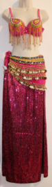 L / XL 40/42 - Straight 2-split glitter skirt for Burlesque or Belly dance - Jupe étroite à 2 fentes FUCHSIA brillante