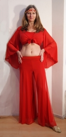 Chiffon tie top, "bat top" with very wide sleeves RED