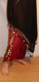 200 cm x 65 cm -  Soft, Lightweight BLACK Bohemian hippy shawl rectangle with MULTICOLOR band, beads and pompoms decorated