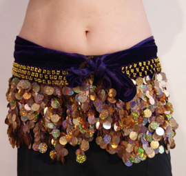 G23 - Hipbelt DEEP PURPLE, GOLDEN hologram laser sequin strings decorated